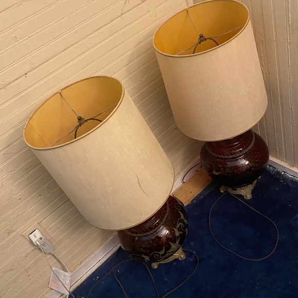 2 Falkenstein Antique Rare VTG Hollywood Regency Ruby Modern Lamps - Picture 2 of 3